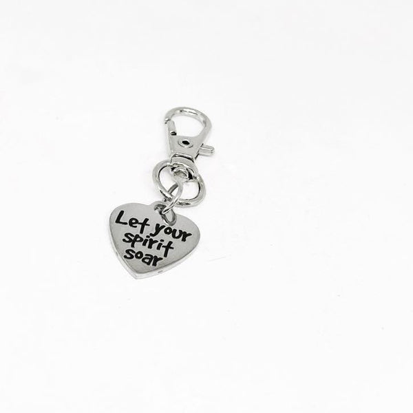 Let Your Spirit Soar Clip On Charm Stainless Steel Engraved Heart Keychain Inspirational Gift