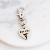 Epi Pen Clip On Charm Stainless Steel Medical Alert Heart Keychain Allergy Safety Tag