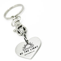 Be The Light Matthew 5 14 Stainless Steel Engraved Heart Charm Keychain Christian Faith Inspirational Religious Scripture Gift