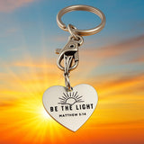 Be The Light Matthew 5 14 Stainless Steel Engraved Heart Charm Keychain Christian Faith Inspirational Religious Scripture Gift