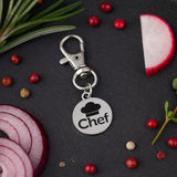 Chef Clip On Charm Stainless Steel Engraved Keychain Culinary Gift For Cook Baker Foodie Kitchen Accessory Chef Hat Design