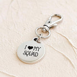 I Love My Squad Clip On Charm Stainless Steel Engraved Friendship Keychain Gift For Friends Team Sisters Bridesmaids Matching Charm