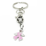 Pink Angel Ribbon Keychain Stainless Steel Awareness Charm Keyring Inspirational Jewelry Gift For Women Support Symbol Accessory