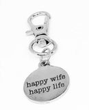Happy Wife Happy Life Stainless Steel Engraved Clip On Charm Romantic Gift For Wife Anniversary Gift Keychain Purse Charm Jewelry