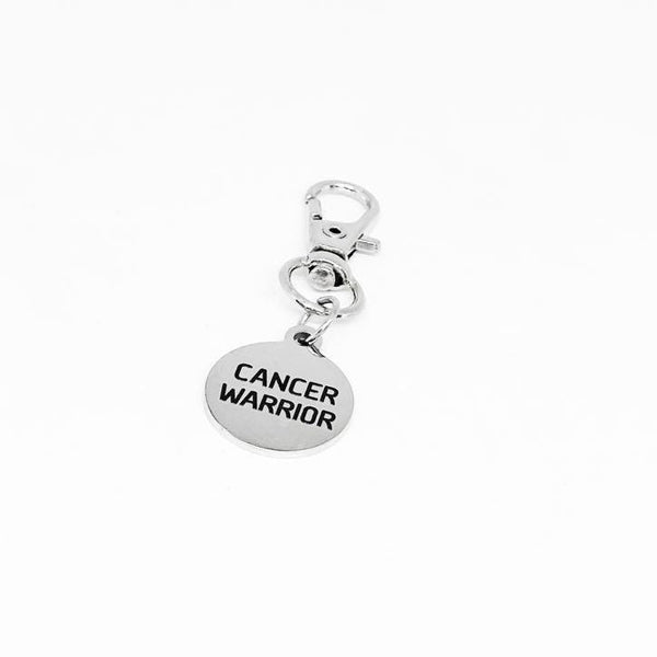 Cancer Warrior Stainless Steel Engraved Clip On Charm Inspirational Gift For Cancer Survivors Fighters Awareness Keychain Jewelry