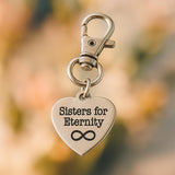 Sisters For Eternity Infinity Symbol Clip On Charm Stainless Steel Heart Engraved Friendship Charm Gift For Sister 19mm Keychain