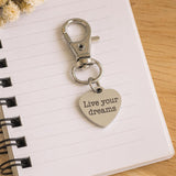 Live Your Dreams Clip On Charm Stainless Steel Engraved Heart Inspirational Quote Keychain Gift For Women Motivation Jewelry 19mm
