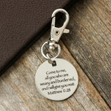 Matthew 11:28 Clip On Charm Jesus Will Give You Rest Stainless Steel Engraved Bible Verse Keychain Christian Faith Gift