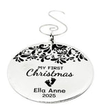 Personalized My First Christmas Ornament Stainless Steel Engraved Baby Name And Year Keepsake Holiday Gift Baby Girl Or Boy Ornament