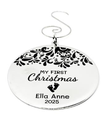 Personalized My First Christmas Ornament Stainless Steel Engraved Baby Name And Year Keepsake Holiday Gift Baby Girl Or Boy Ornament