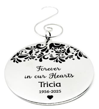 Personalized Memorial Christmas Ornament Stainless Steel Engraved Forever In Our Hearts Custom Name And Dates Remembrance Gift