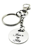 Jesus Is My King Keychain Stainless Steel Engraved Charm With Cross Cut Out Christian Gift From JKCE Designs Faith Inspired Accessory