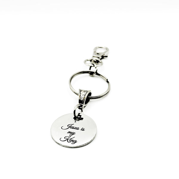Jesus Is My King Keychain Stainless Steel Engraved Charm With Cross Cut Out Christian Faith Gift From JKCE Designs Religious Accessory