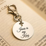 Jesus Is My King Clip On Charm Stainless Steel Engraved With Cross Cut Out Christian Faith Accessory From JKCE Designs Inspirational Gift