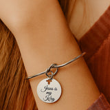 Jesus Is My King Cuff Bracelet With Stainless Steel Engraved Charm Silver Plated Faith Jewelry From JKCE Designs Inspirational Gift