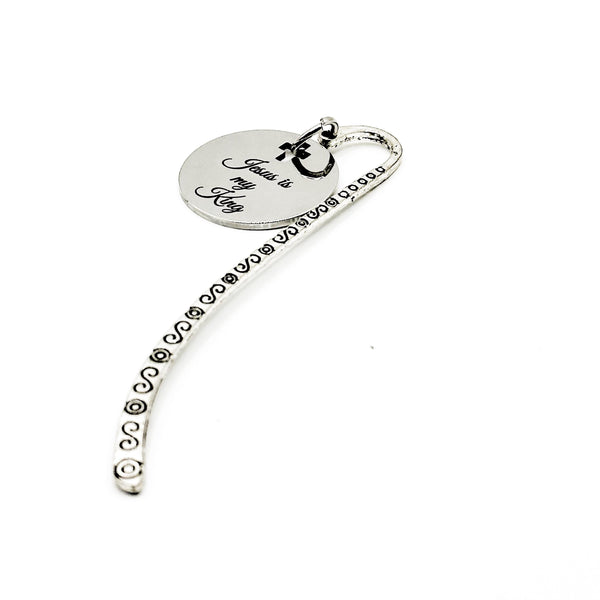 Jesus Is My King Bookmark With Stainless Steel Engraved Charm Silver Plated Faith Gift From JKCE Designs Inspirational Christian Accessory
