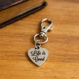 Life Is Good Clip On Charm Stainless Steel Engraved Heart Keychain Inspirational Gift For Women