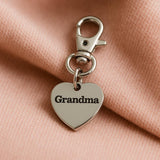 Grandma Clip On Charm Stainless Steel Engraved Heart Keychain Gift For Grandmother Mother’s Day Gift Purse Charm Family Jewelry