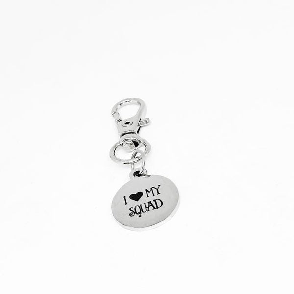 I Love My Squad Clip On Charm Stainless Steel Engraved Friendship Keychain Gift For Friends Team Sisters Bridesmaids Matching Charm