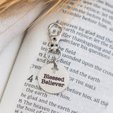 Blessed Believer Clip On Charm Stainless Steel Engraved Christian Keychain Faith Gift Religious Jewelry Cross Cutout Bible Verse Charm
