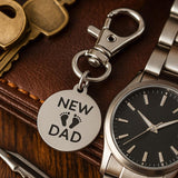 New Dad Clip On Charm Stainless Steel Engraved Keychain Gift For New Father Baby Announcement Keepsake Dad To Be Gift Fatherhood Jewelry
