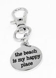 The Beach Is My Happy Place Stainless Steel Engraved Clip On Charm Inspirational Beach Lover Gift Travel Accessory Keychain Tag