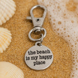 The Beach Is My Happy Place Stainless Steel Engraved Clip On Charm Inspirational Beach Lover Gift Travel Accessory Keychain Tag