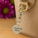 I Love My Mom Stainless Steel Engraved Heart Clip On Charm Gift For Mom Mothers Day Keychain Purse Zipper Pull Jewelry Accessory