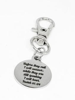 Isaiah 65 24 Clip On Charm Stainless Steel Bible Verse Charm Faith Based Gift Religious Keychain Christian Jewelry Encouragement Gift