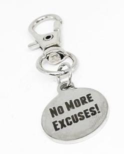 No More Excuses Clip On Charm Motivational Stainless Steel Charm Fitness Gift Gym Bag Keychain Workout Inspiration Encouragement Jewelry
