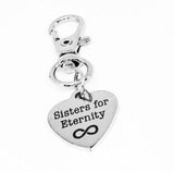 Sisters For Eternity Infinity Symbol Clip On Charm Stainless Steel Heart Engraved Friendship Charm Gift For Sister 19mm Keychain