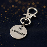 I Twinkle Clip On Charm Stainless Steel Engraved Round Star Design Keychain Gift For Women Positive Quote Jewelry Inspirational Charm