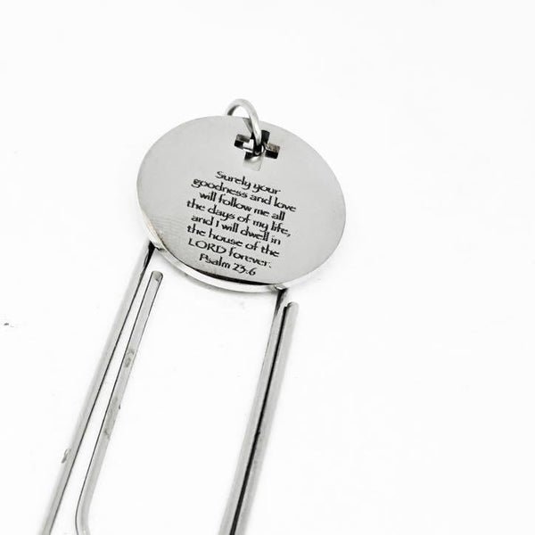 Psalm 23 6 Stainless Steel Engraved Charm Paperclip Bookmark Christian Gift
