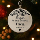 Personalized Memorial Christmas Ornament Stainless Steel Engraved Forever In Our Hearts Custom Name And Dates Remembrance Gift