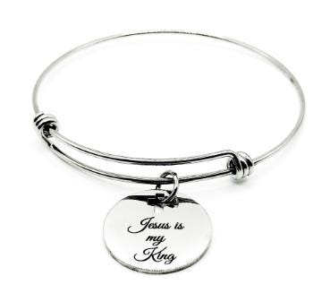 Jesus Is My King Bracelet Stainless Steel Engraved Faith Bangle With Cross Cut Out Christian Jewelry Gift For Women Religious Accessory