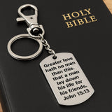 Greater Love Hath No Man John 15 13 Bible Verse Keychain Stainless Steel Gift