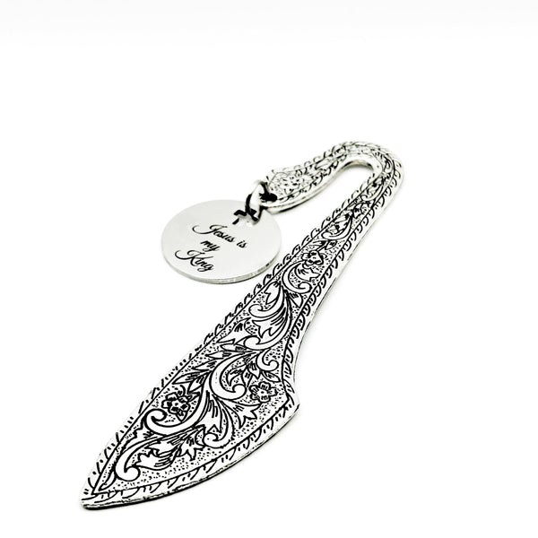 Jesus Is My King Bookmark Ornate Silver Faith Bookmark With Stainless Steel Engraved Charm Cross Cut Out Christian Gift JKCE Designs