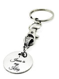 Jesus Is My King Keychain Stainless Steel Engraved Charm With Cross Cut Out Christian Faith Gift From JKCE Designs Religious Accessory