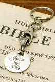 Jesus Is My King Keychain Stainless Steel Engraved Charm With Cross Cut Out Christian Faith Gift From JKCE Designs Religious Accessory