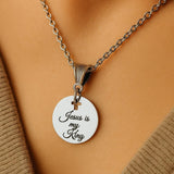 Jesus Is My King Necklace Stainless Steel Engraved Pendant With Cross Cut Out Christian Faith Jewelry From JKCE Designs Inspirational Gift