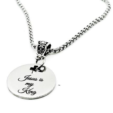 Jesus Is My King Stainless Steel Necklace With Engraved Bible Verse Charm Christian Gift For Men And Women From JKCE Designs