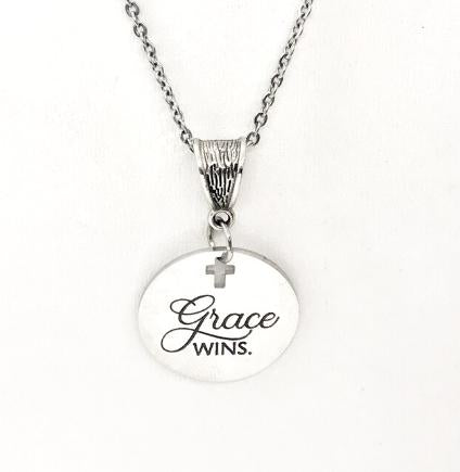 Grace Wins Stainless Steel Engraved Pendant Necklace With Cross Cutout By JKCE Designs
