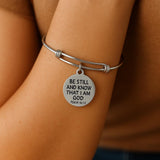 Be Still And Know That I Am God Stainless Steel Bangle Bracelet With Engraved Bible Verse Charm Christian Gift