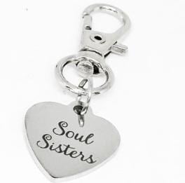 Soul Sisters Stainless Steel Engraved Heart Charm Clip On Keychain Gift For Best Friend Sister From JKCE Designs
