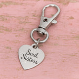 Soul Sisters Stainless Steel Engraved Heart Charm Clip On Keychain Gift For Best Friend Sister From JKCE Designs