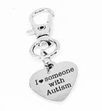 I Love Someone With Autism Stainless Steel Heart Engraved Clip On Charm Keychain Gift