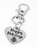 Happy Holidays Stainless Steel Heart Engraved Clip On Charm Christmas Gift