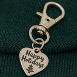 Happy Holidays Stainless Steel Heart Engraved Clip On Charm Christmas Gift