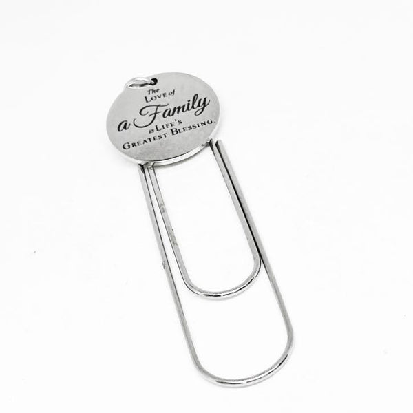 The Love Of A Family Is Lifes Greatest Blessing Stainless Steel Engraved Charm Paperclip Bookmark