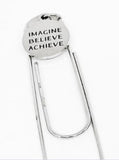 Imagine Believe Achieve Paperclip Bookmark Engraved Charm Inspirational Gift